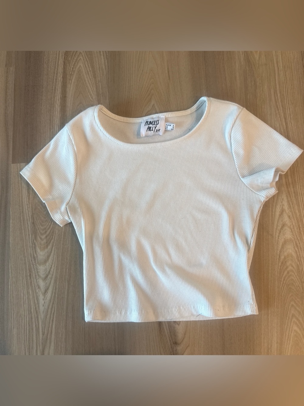 Princess Polly Cream Ribbed Scoop Crop Top